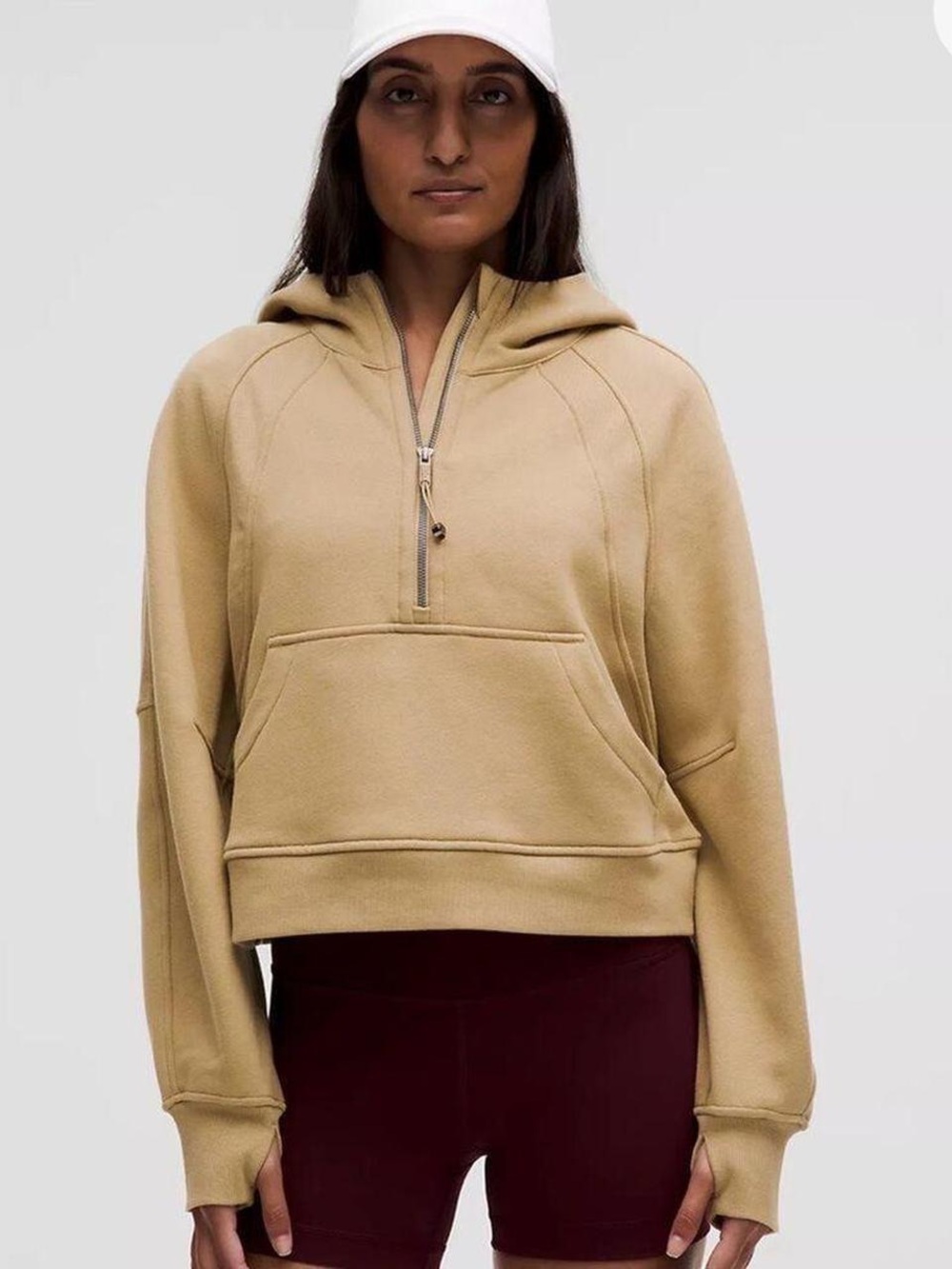 Lululemon Scuba Cropped Half-Zip Hoodie in Beige
